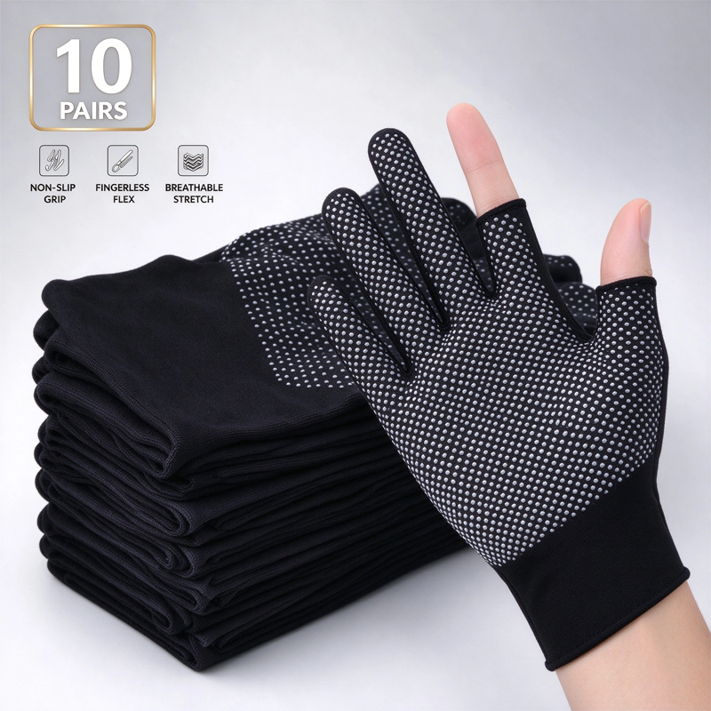 Fishing Gloves - 1-10 คู่ ถุงมือไนลอนแบบครึ่งนิ้ว สำหรับหน้าจอสัมผัส กันลื่น ระบายอากาศได้ดี