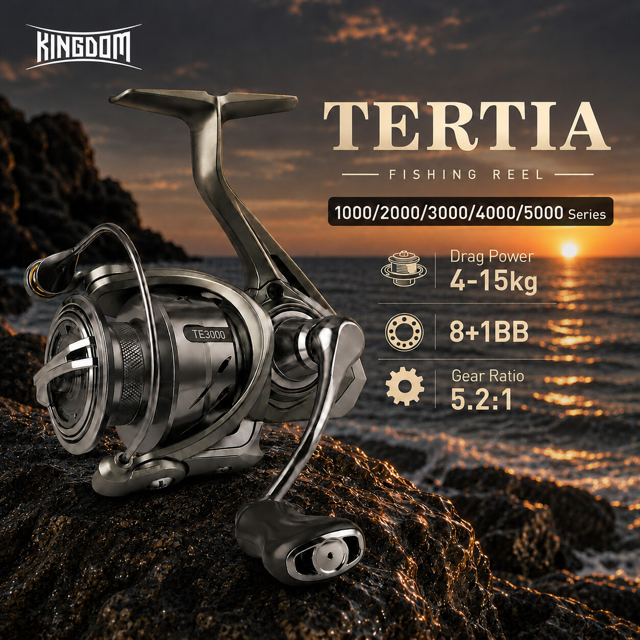 Kastking Reel Zephyr - รอกตกปลาแบบสปินนิ่ง KINGDOM TERTIA 8+1BB อัตราทดเกียร์ 5.2:1