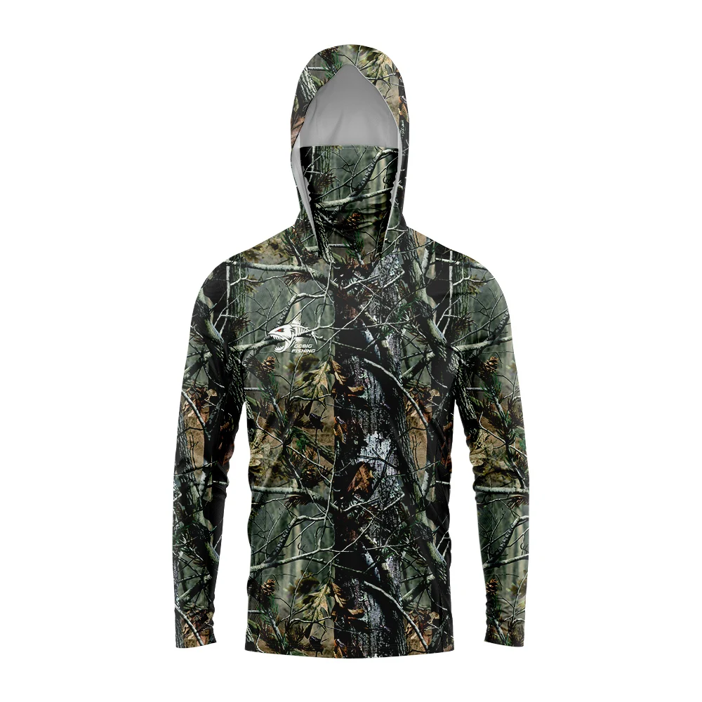 Fishing Mask Sun Protection - เสื้อฮู้ดตกปลาสำหรับผู้ชาย ลายพราง ป้องกันแสงแดด แห้งเร็ว พร้อมหน้ากากปิดหน้า