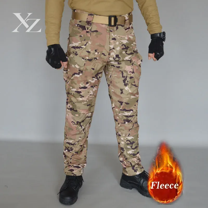 Fishing Pants Waterproof - กางเกงคาร์โก้แทคติคอลบุขนกันน้ำสำหรับผู้ชาย ฤดูหนาว ปีนเขา เล่นสกี เดินป่า ตกปลา
