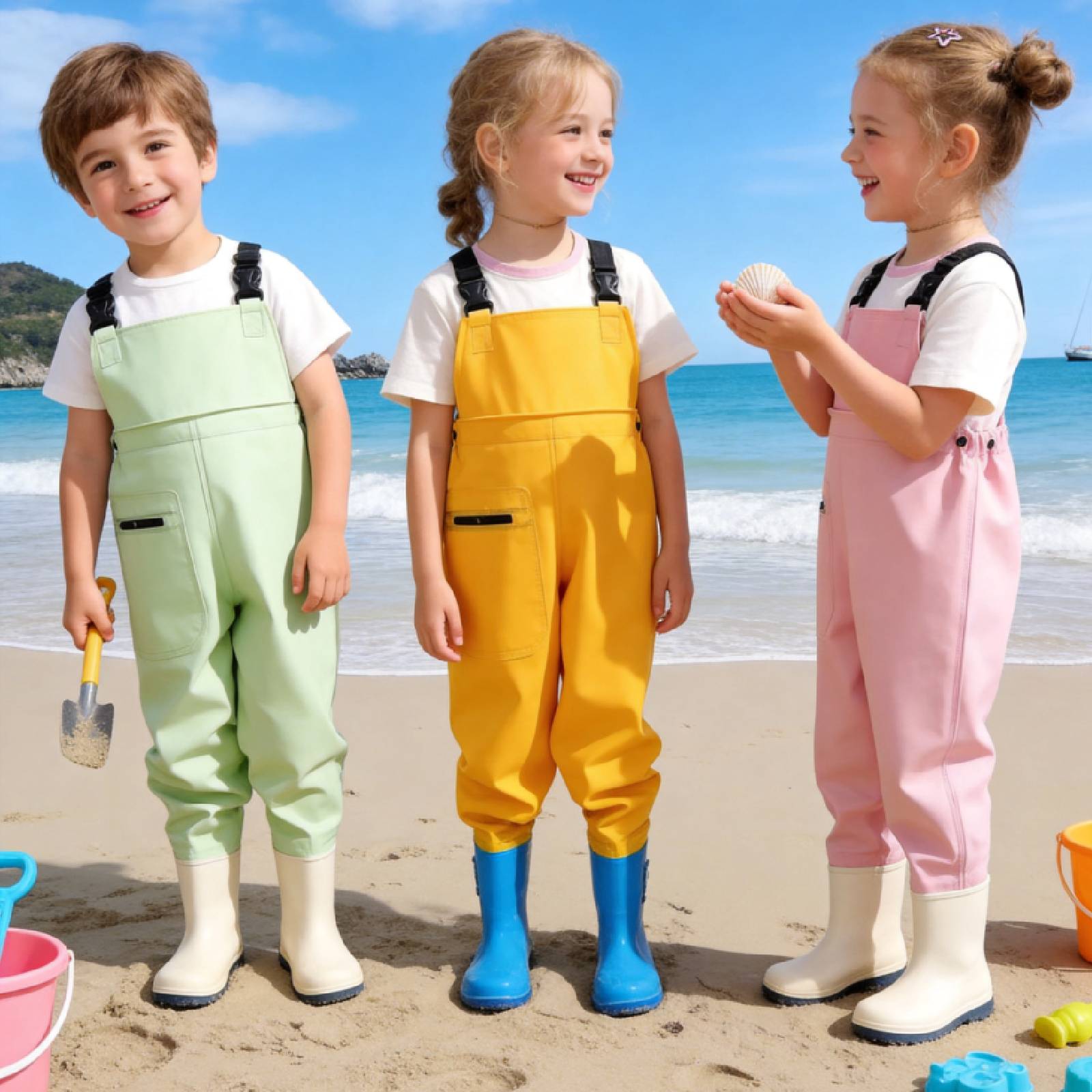 Fishing Pants Waterproof - ชุดกันน้ำสำหรับเด็ก ชุดกันน้ำแบบเต็มตัวสำหรับเด็กชายและเด็กหญิงในวัยอนุบาล เหมาะสำหรับใส่ลุยน้ำ ตกปลาทะเล และป้องกันน้ำกระเซ็น